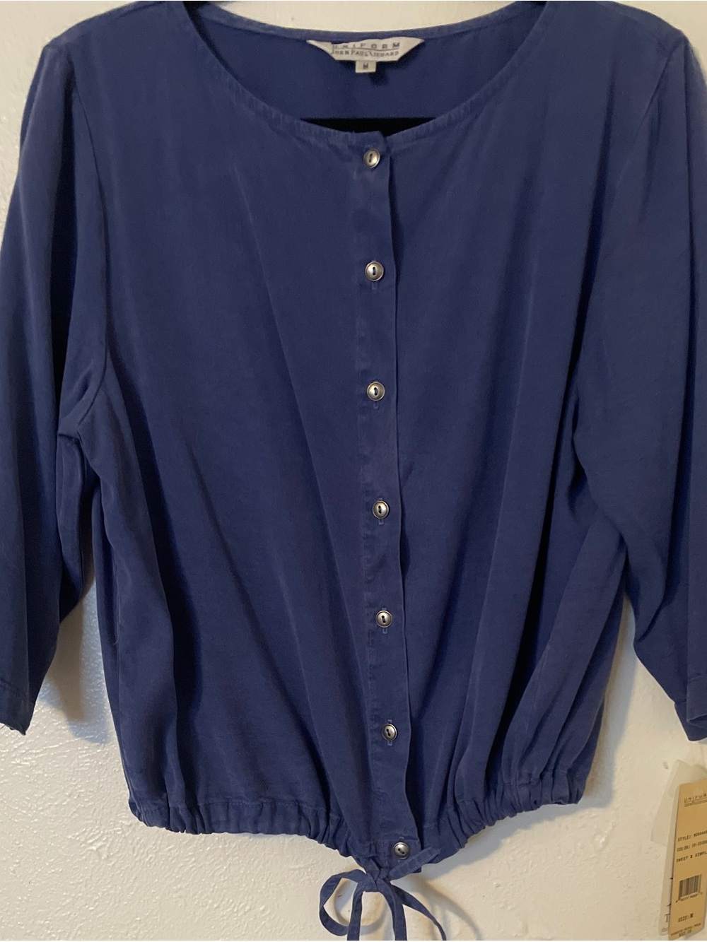 Vintage Uniform by John Paul Richard Tencel tie hem blouse blue M NWT